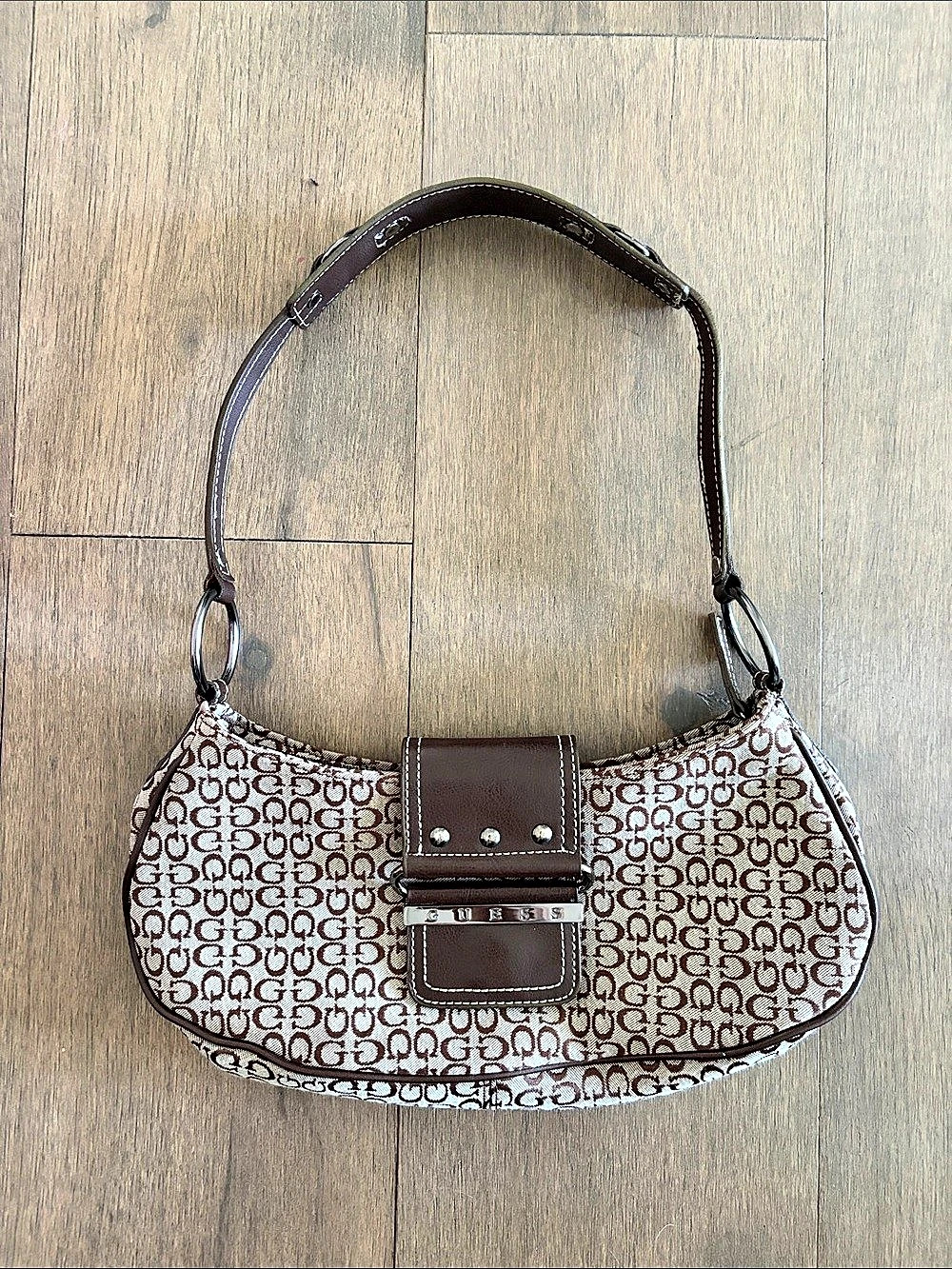 Guess Vintage Y2K Brown & Cream Shoulder Bag